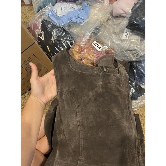 Bagatelle Brown Suede Leather Jumper Dress 12 Old Money Preppy Dark Academia - Picture 3 of 11